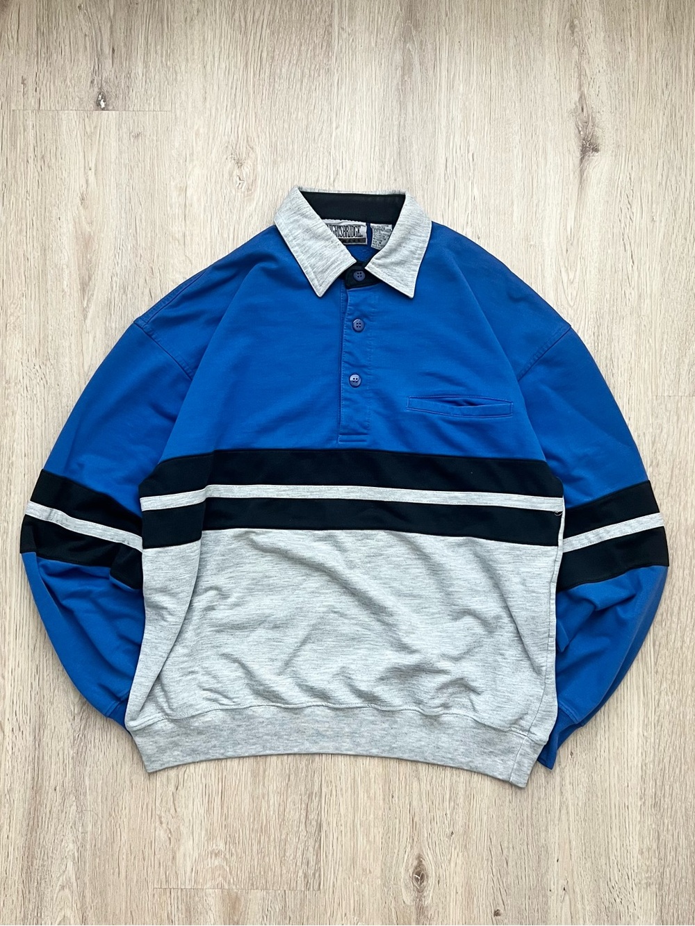 Vintage 90s Knightsbridge Long Sleeve Polo Shirt Mens Medium Blue Gray Striped